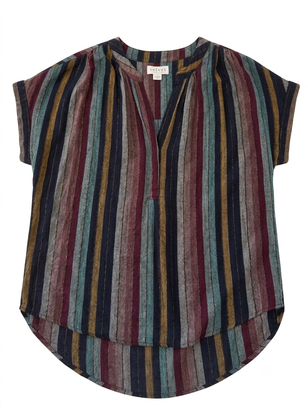 VELVET by Graham & Spencer Multicolor Striped Metallic Short Sleeve Top